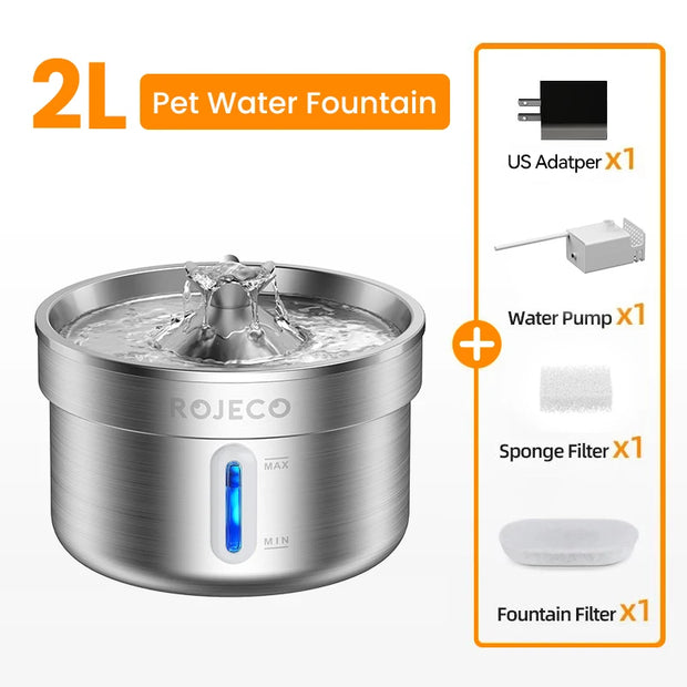 ROJECO Smart Stainless Steel Pet Water Fountain