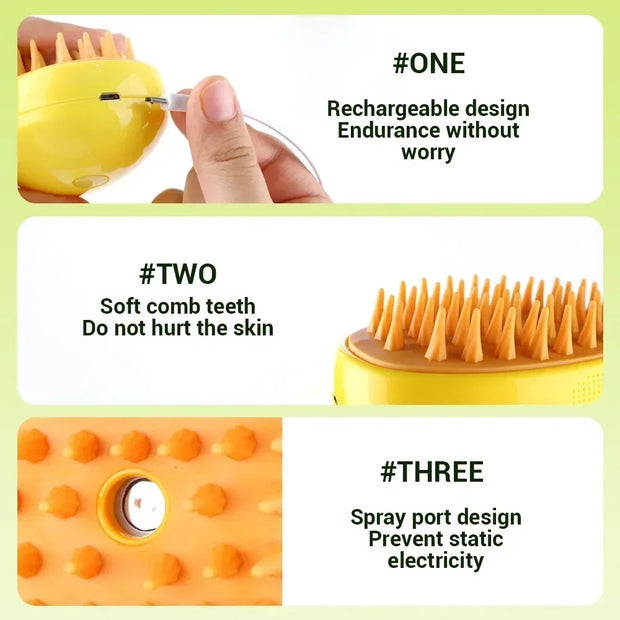3-in-1 Pet Grooming Glove & Steam Brush